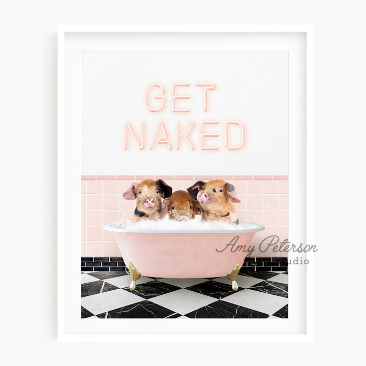 two hamsters in a pink bathtub with the words get naked on the wall