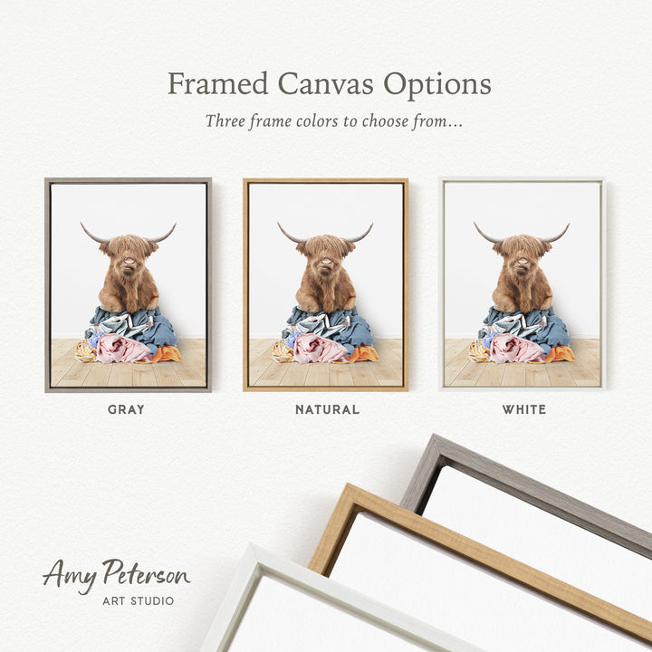 three framed canvas options, each with a different color: gray, natural, and white. The text above the images reads " framed Canvas Options" and "Three frame colors to choose from...". The text below the images reads "Grays", "NATURAL", and "WHITE". The artist's name, Amy Peterson, is also mentioned at the bottom of the image.