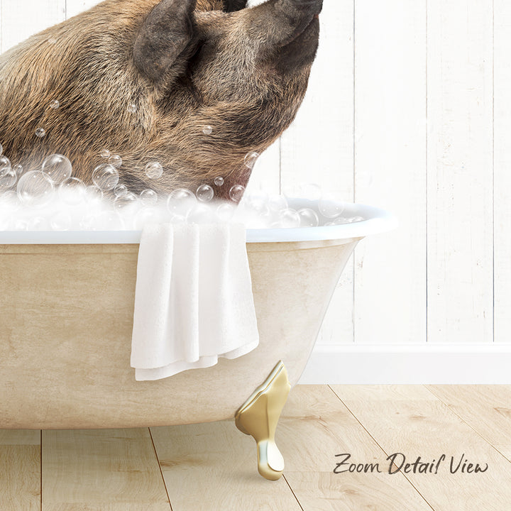 A dog is sitting in a bathtub filled with bubbles, enjoying a relaxing bath.