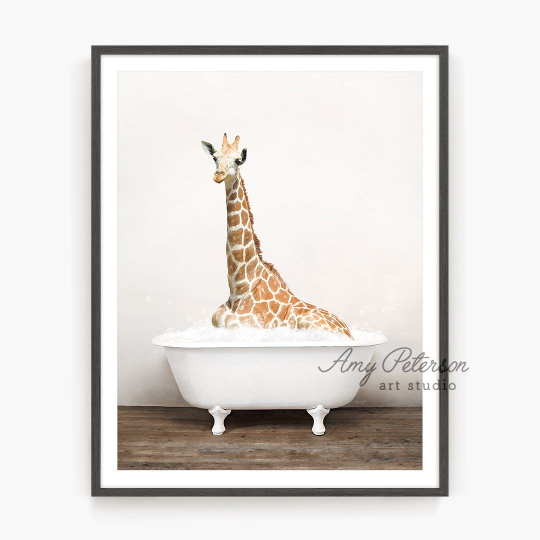 a picture of a giraffe in a bathtub