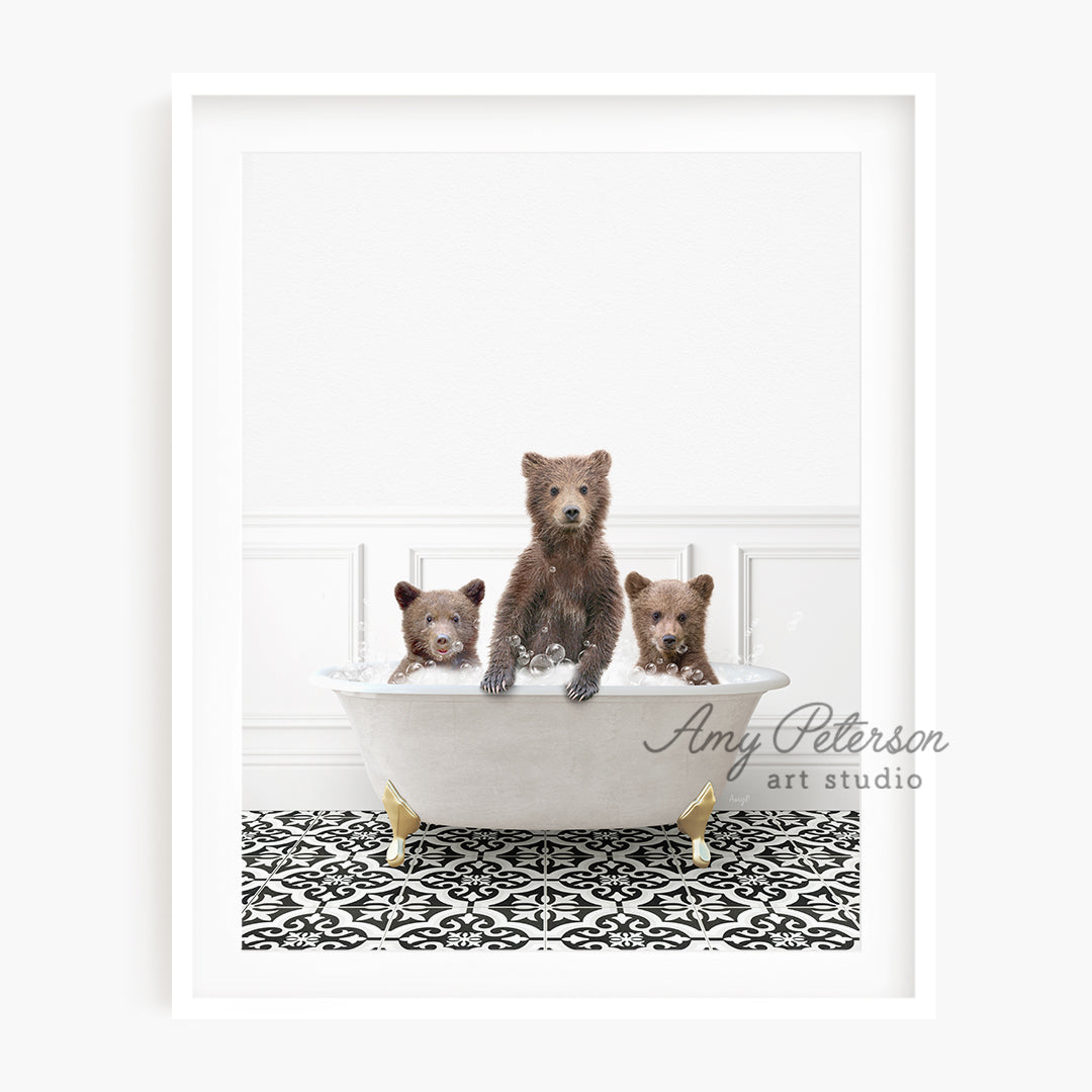 a picture of three bears in a bathtub