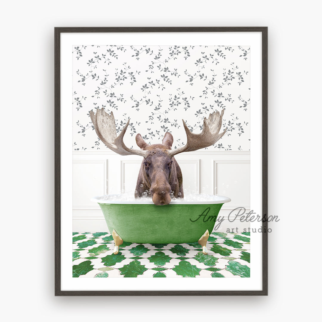 a picture of a moose in a bathtub