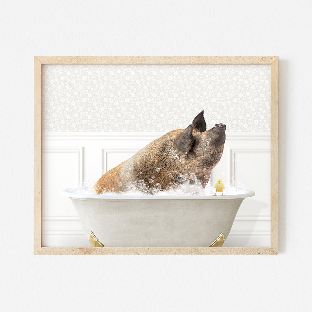 a dog taking a bath in a bathtub