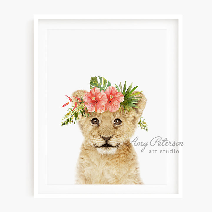 a picture of a lion cub wearing a flower crown