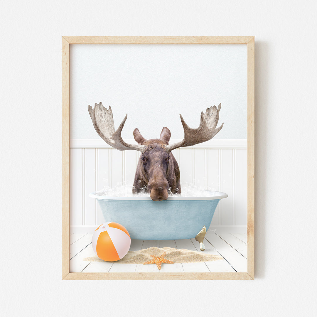 a moose is taking a bath in a bathtub