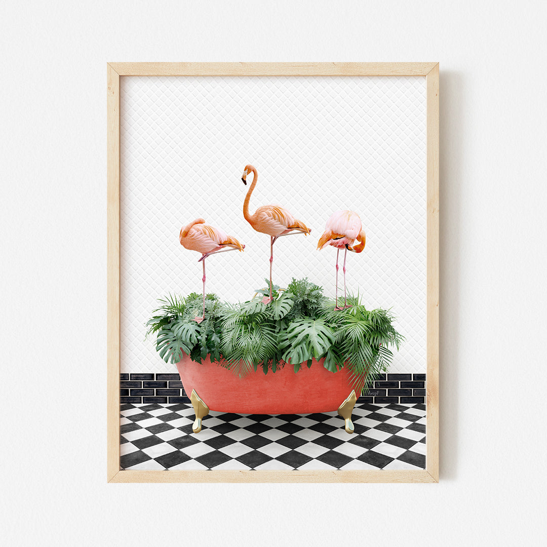 a picture of a potted plant with flamingos in it