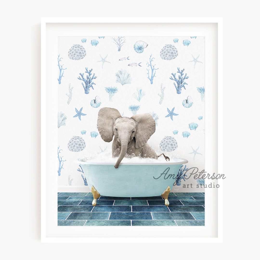 a picture of an elephant in a bathtub