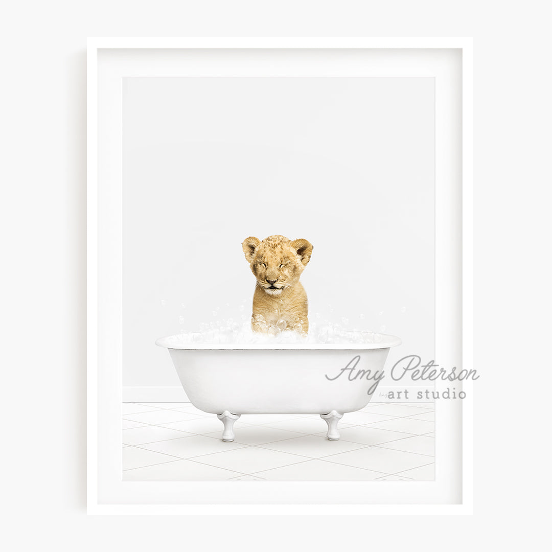 a picture of a baby lion in a bathtub