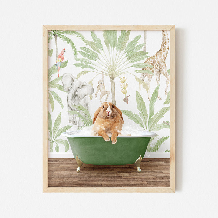 a painting of a dog in a bathtub with a giraffe in the