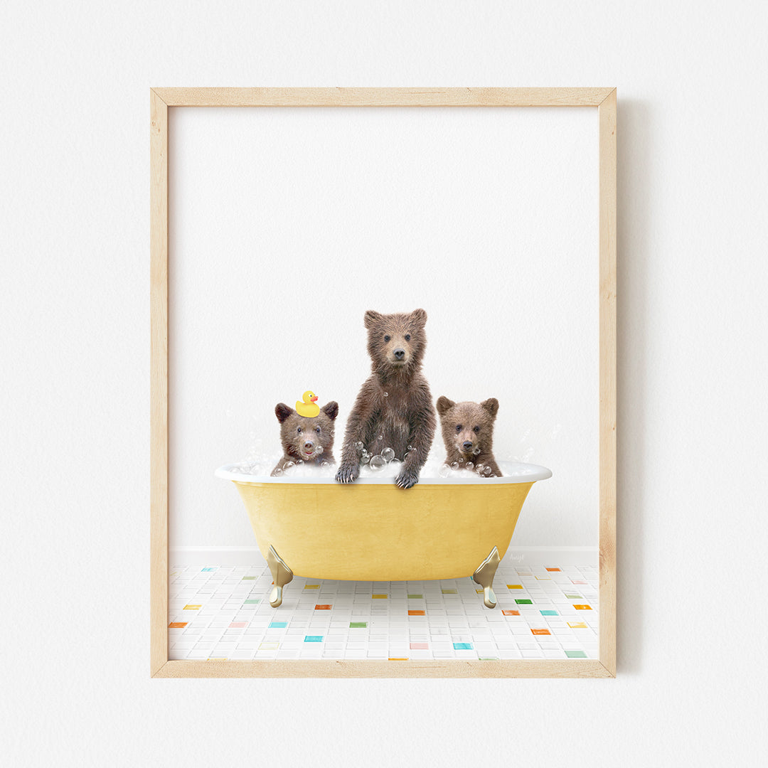 a picture of three bears in a bathtub