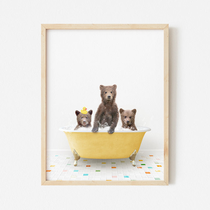 a picture of three bears in a bathtub