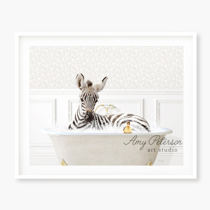 a zebra laying in a bathtub with its head on the edge of the tub