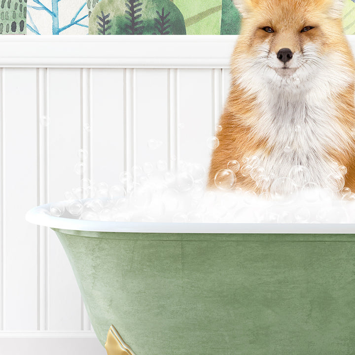 a dog sitting in a bathtub full of bubbles