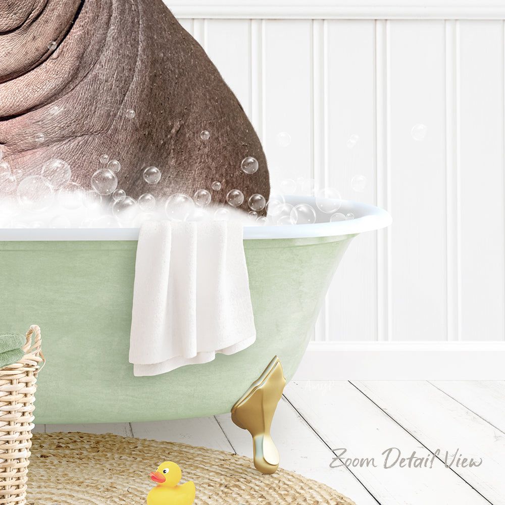 A bathtub filled with bubbles, with a rubber duck sitting in it.