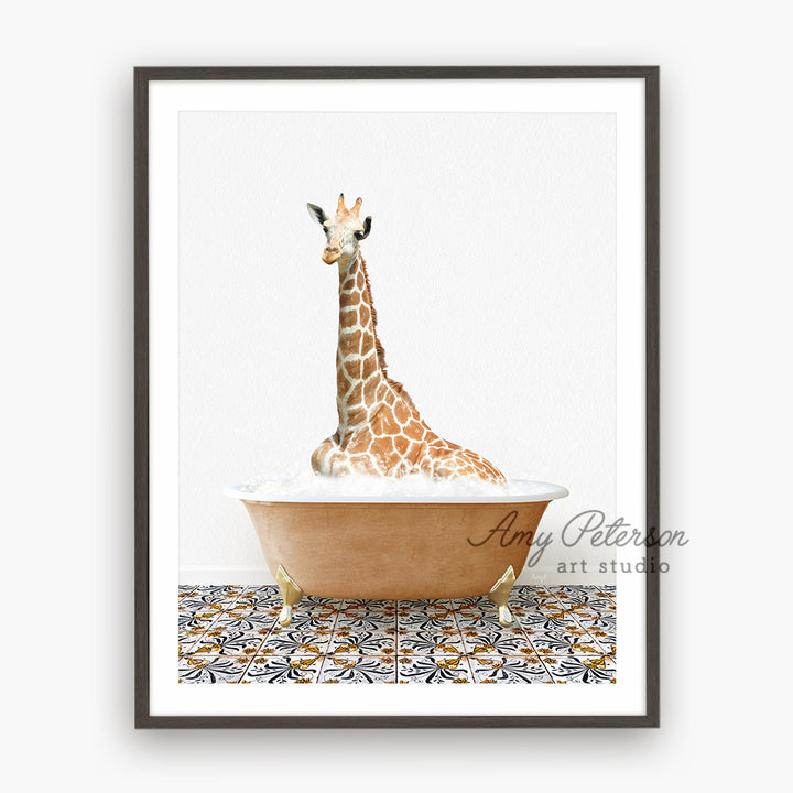 a picture of a giraffe in a bathtub