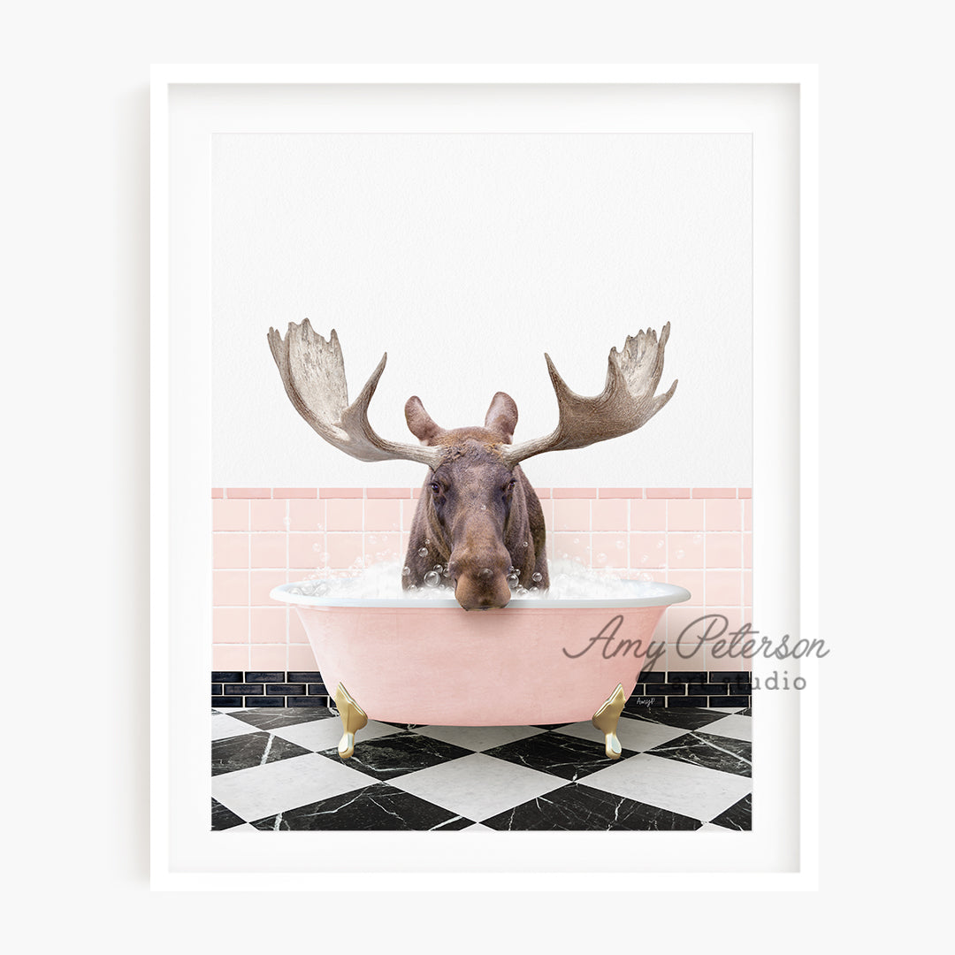 a picture of a moose in a bathtub