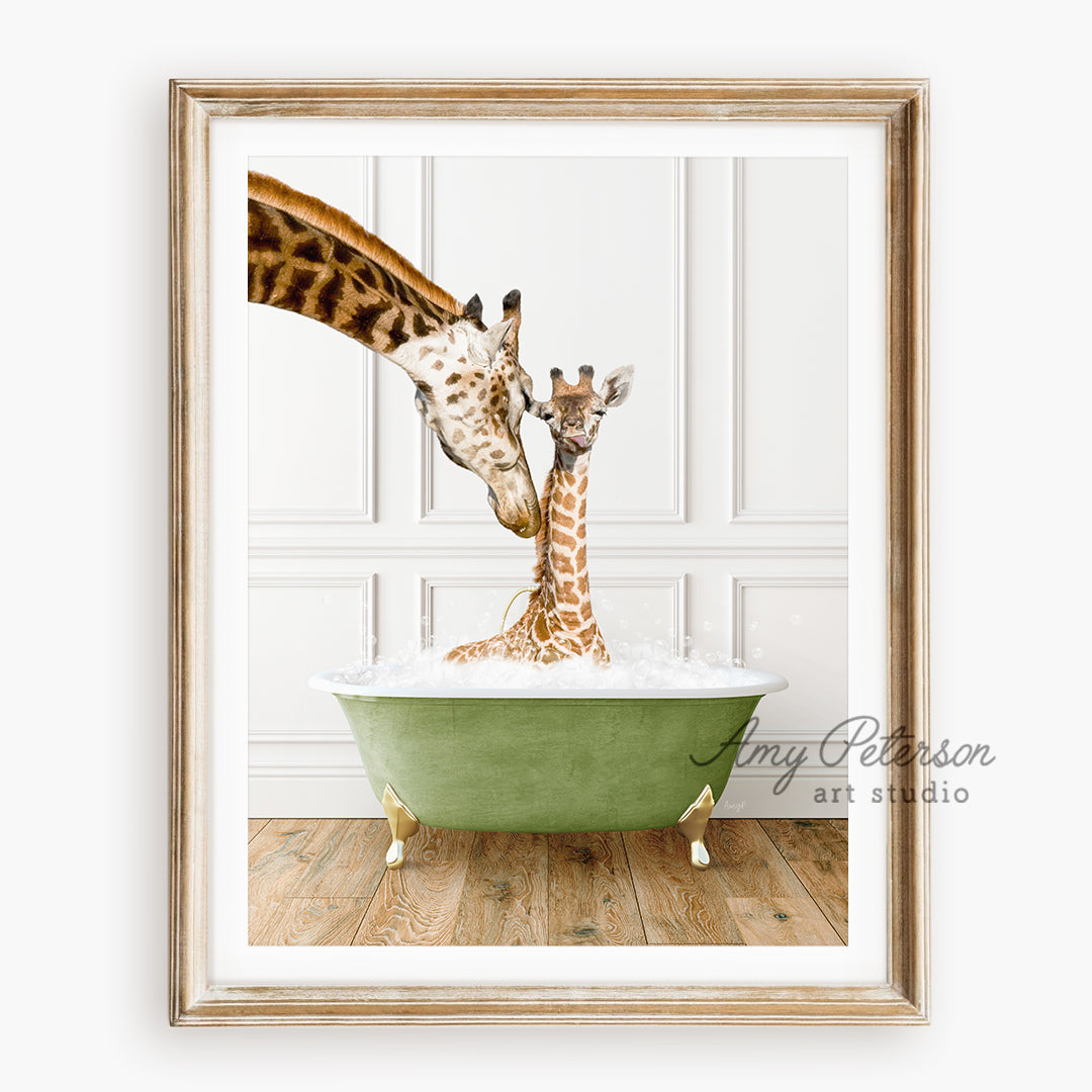 a picture of two giraffes in a bathtub