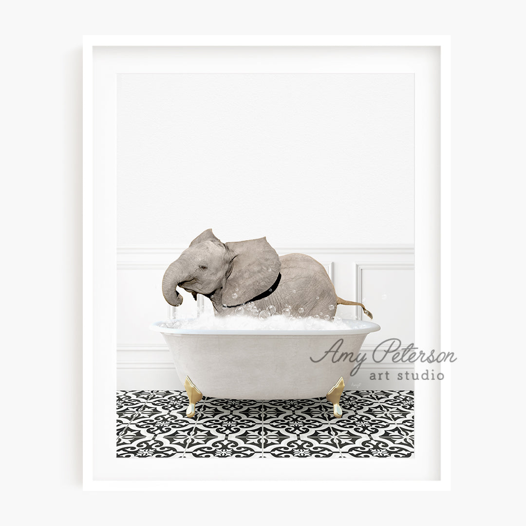 a picture of an elephant in a bathtub