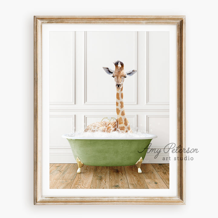 a picture of a baby giraffe in a bathtub