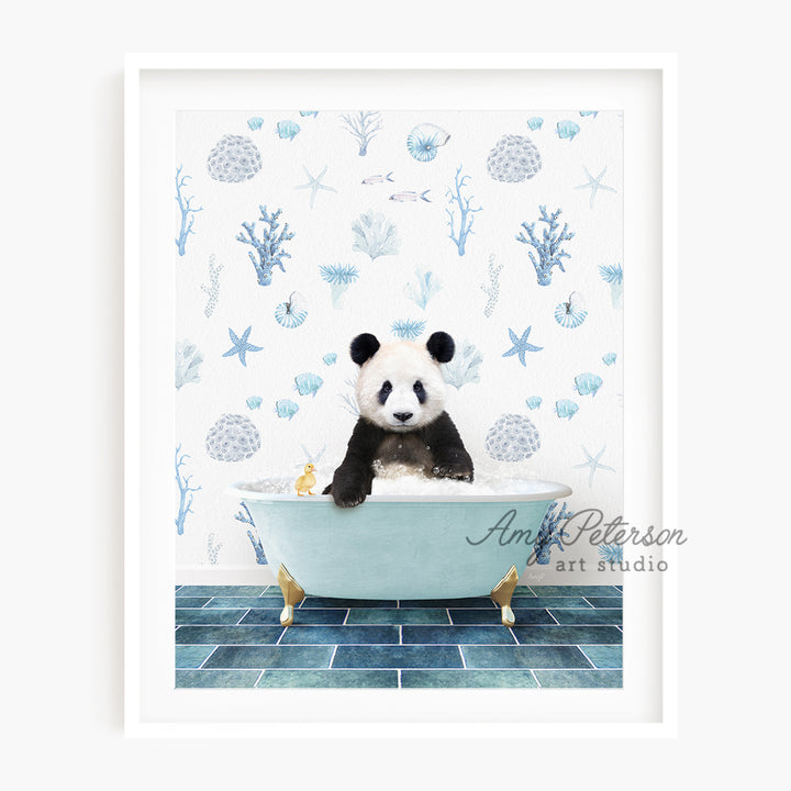 a panda bear is sitting in a bathtub