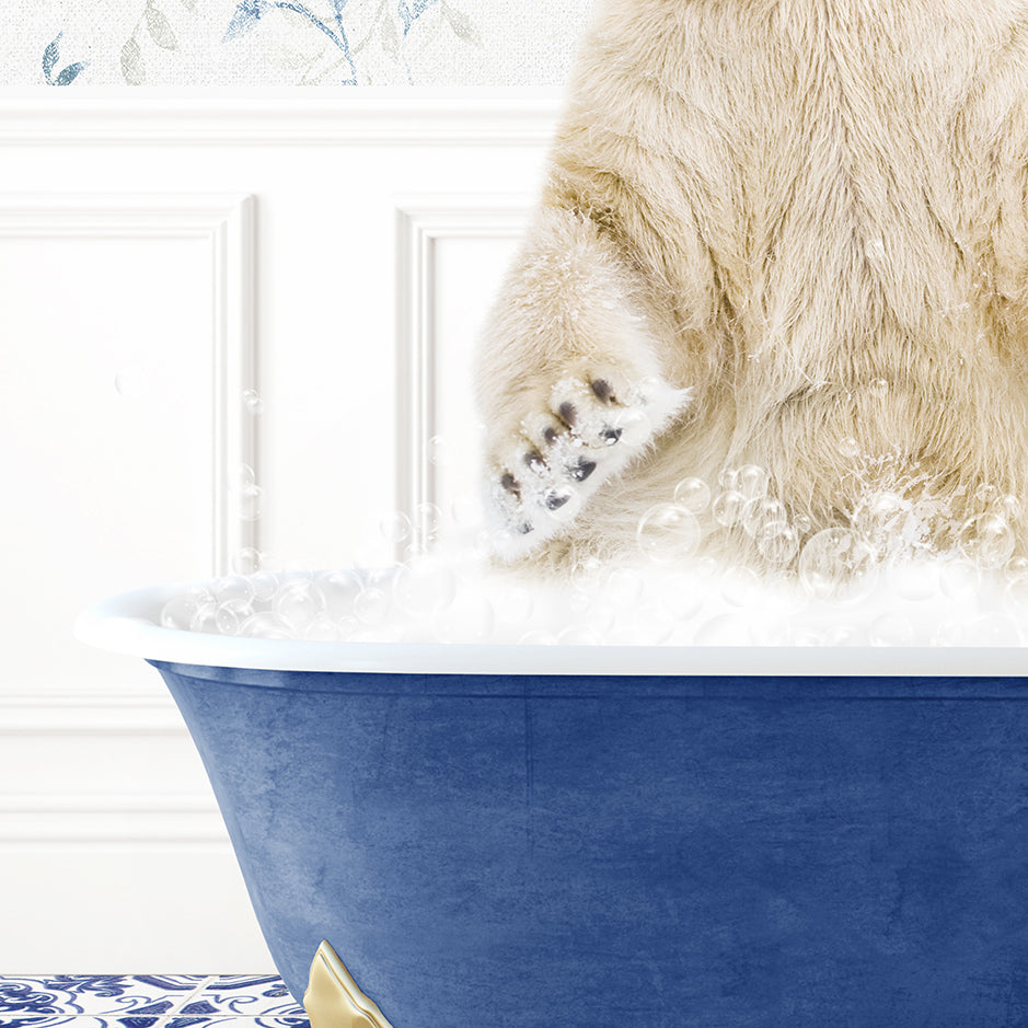 a polar bear sitting in a bath tub