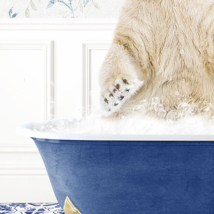 a polar bear sitting in a bath tub