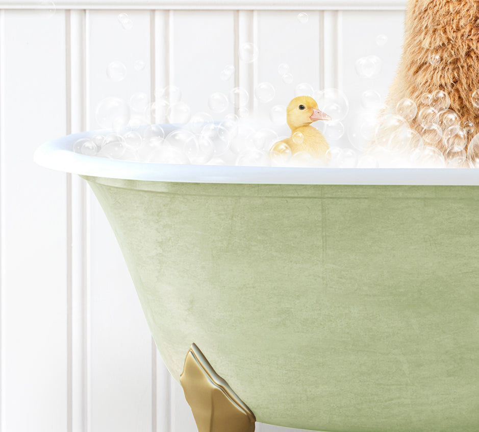 a teddy bear sitting in a bathtub filled with bubbles