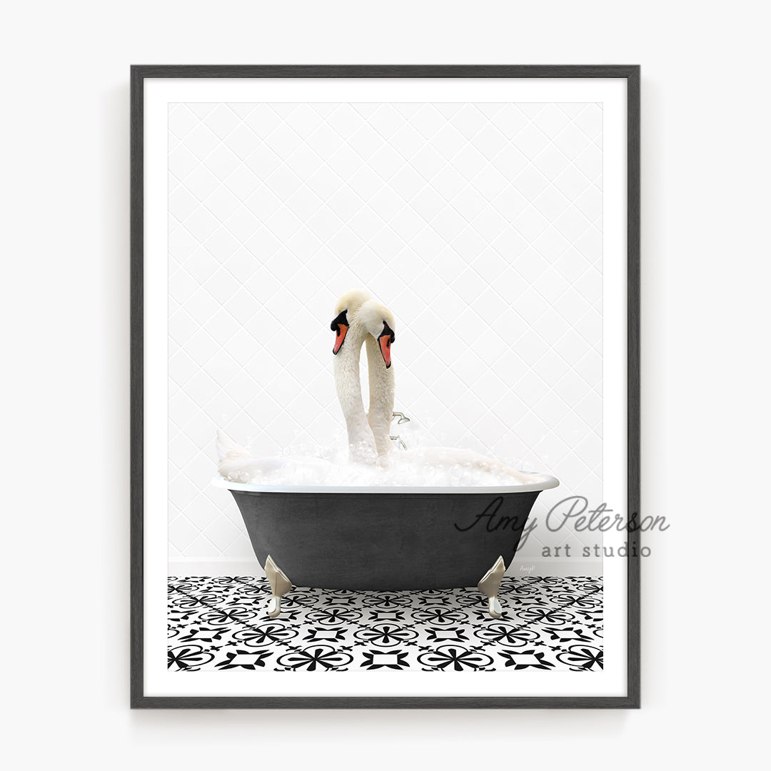 a picture of a swan in a bathtub