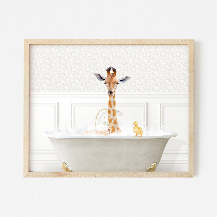 a picture of a giraffe in a bathtub