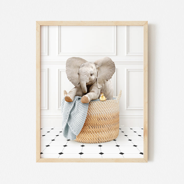 a picture of an elephant in a basket