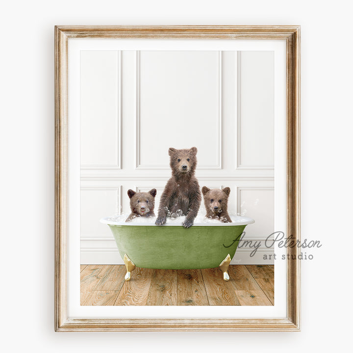 a picture of three bears in a bathtub