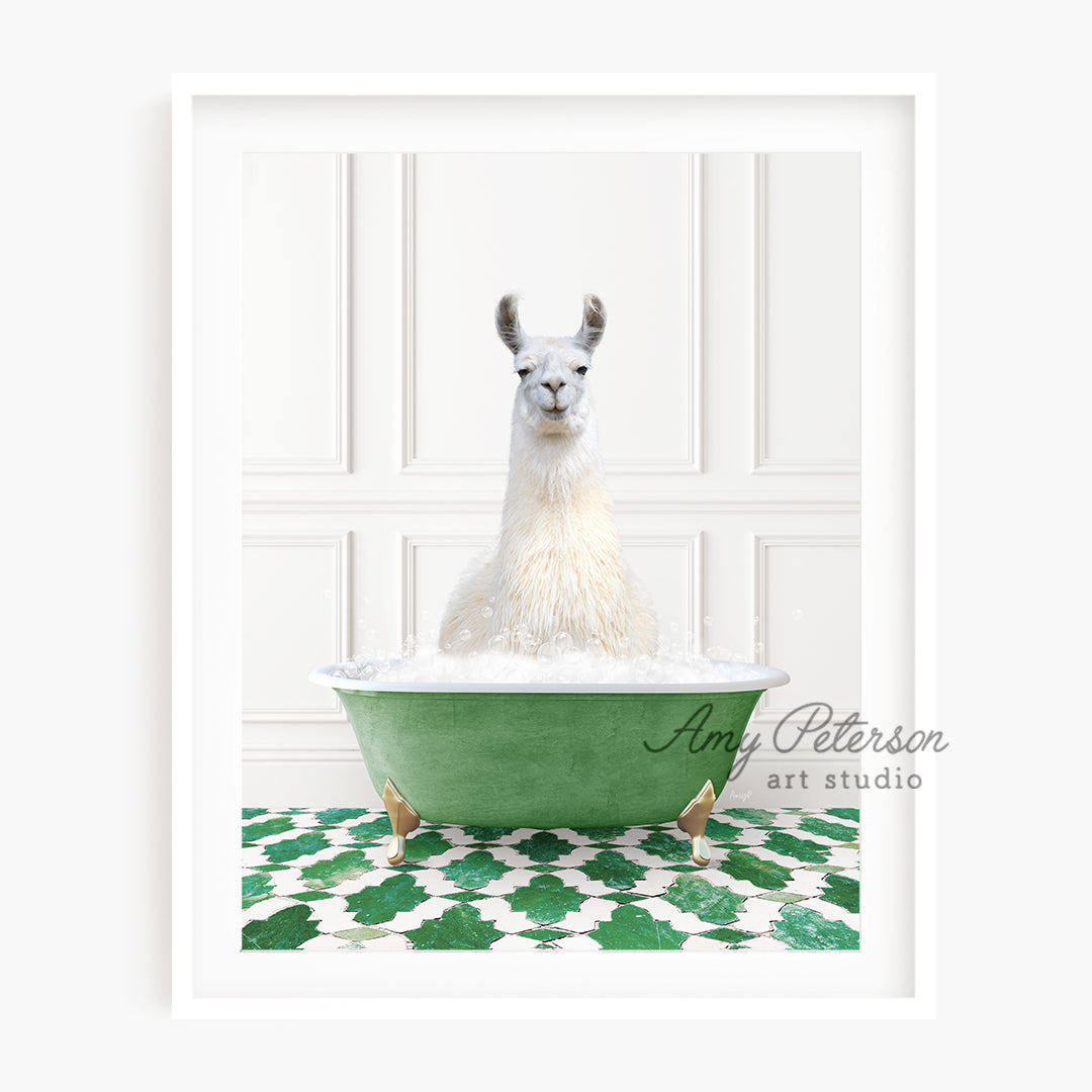 a llama sitting in a bathtub with foam on it