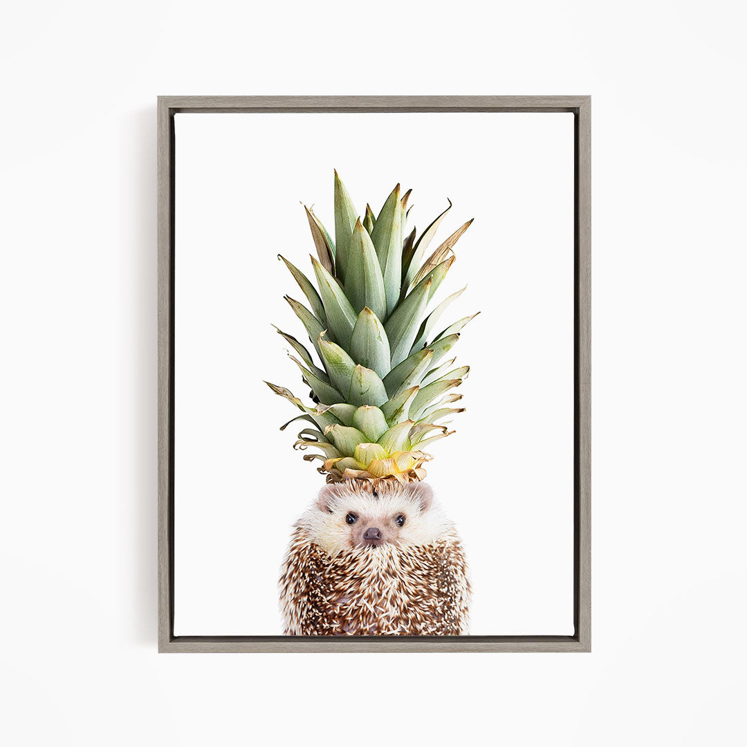 A hedgehog with a pineapple on its head, creating a whimsical and playful scene.