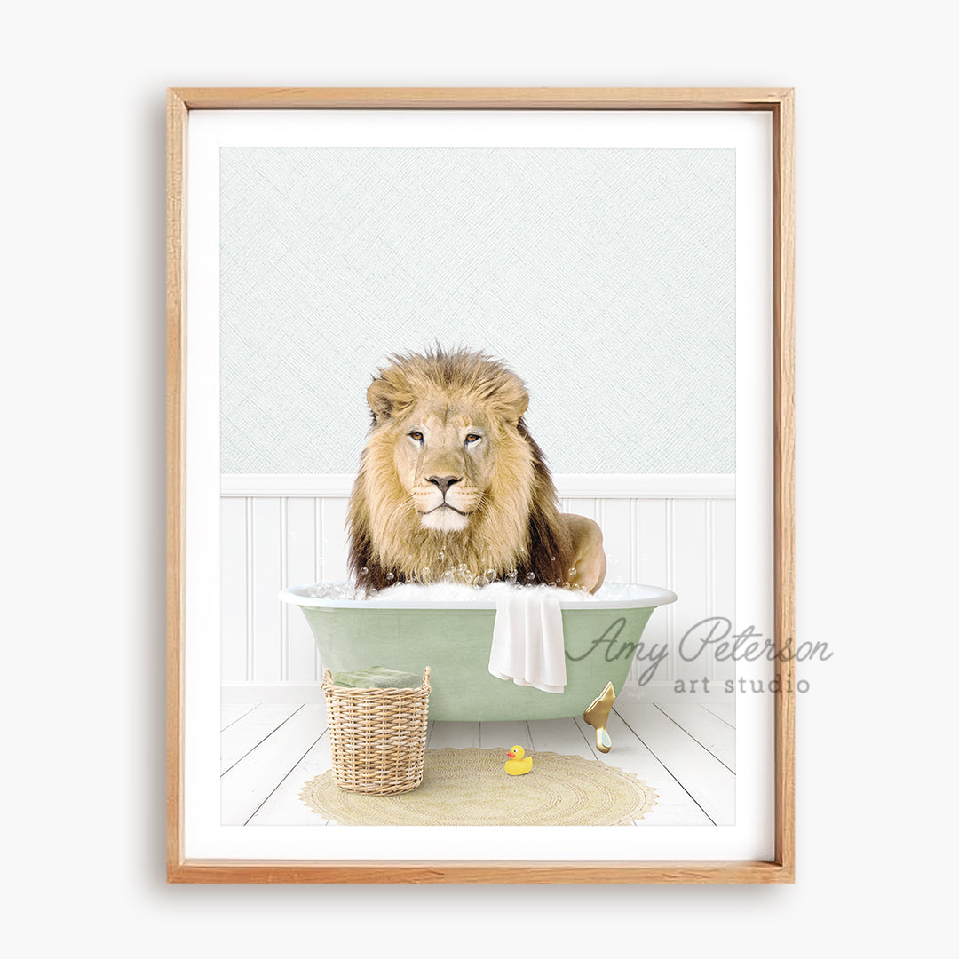 a picture of a lion in a bathtub