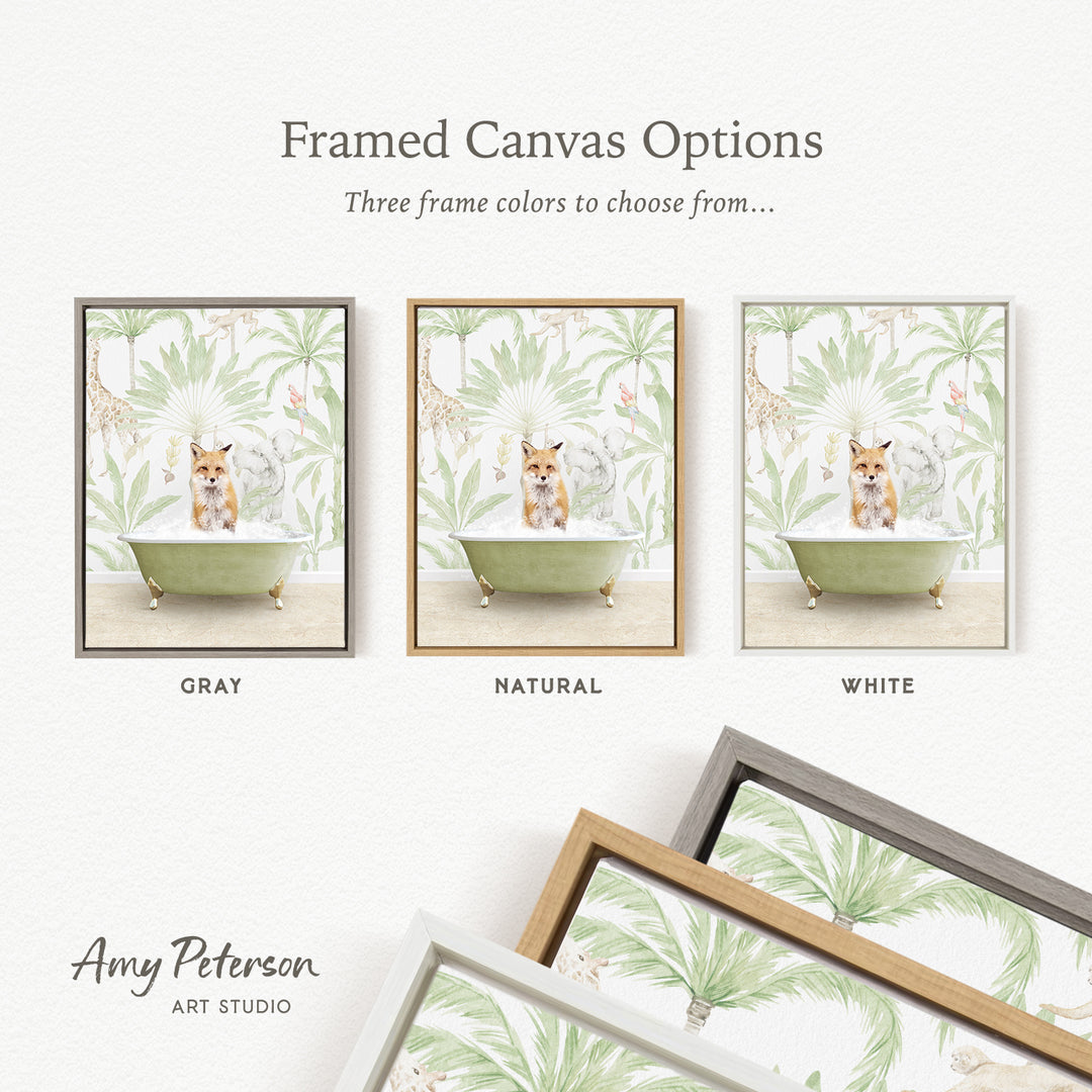 three framed canvas options, each featuring a different color and frame style. The options include a gray frame, a natural frame, and a white frame. The text above the options reads " Framed Canvas Options" and "Three frame colors to choose from...". The text below the options reads "Grays", "Naturals", and "Whites". The artist's name, " Amy Peterson", is also included at the bottom of the image.