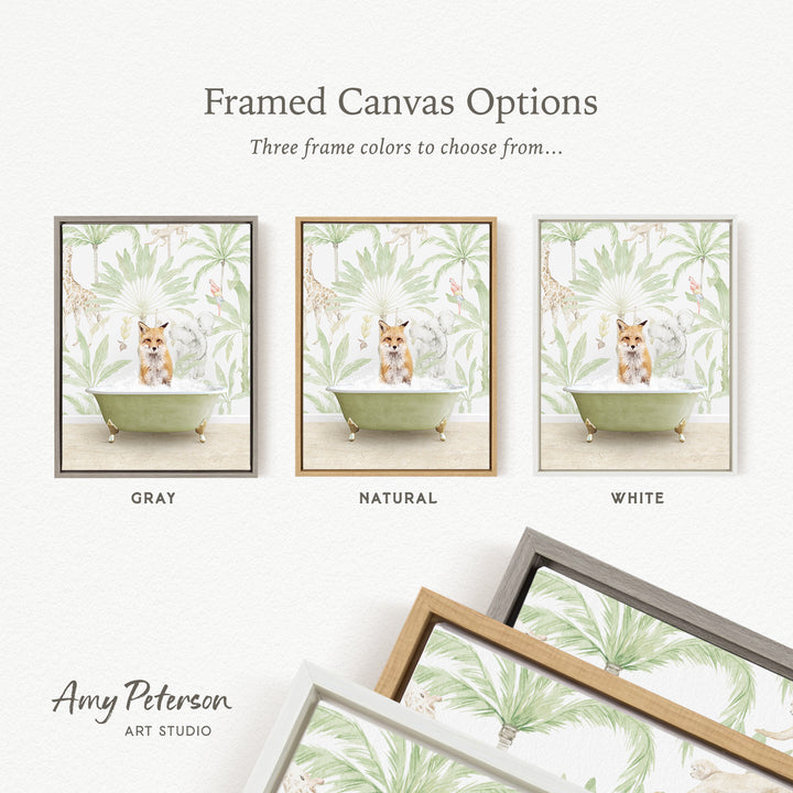 three framed canvas options, each featuring a different color and frame style. The options include a gray frame, a natural frame, and a white frame. The text above the options reads " Framed Canvas Options" and "Three frame colors to choose from...". The text below the options reads "Grays", "Naturals", and "Whites". The artist's name, " Amy Peterson", is also included at the bottom of the image.