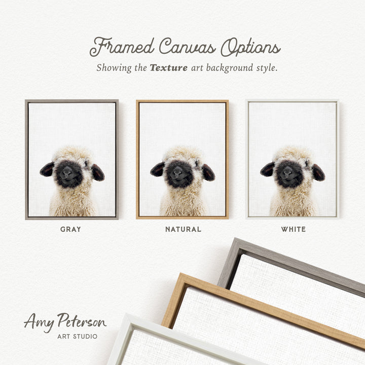 three framed canvas options, each with a different color and frame style, showcasing the texture art background style.