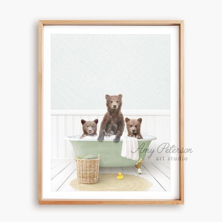 a picture of three bears in a bathtub