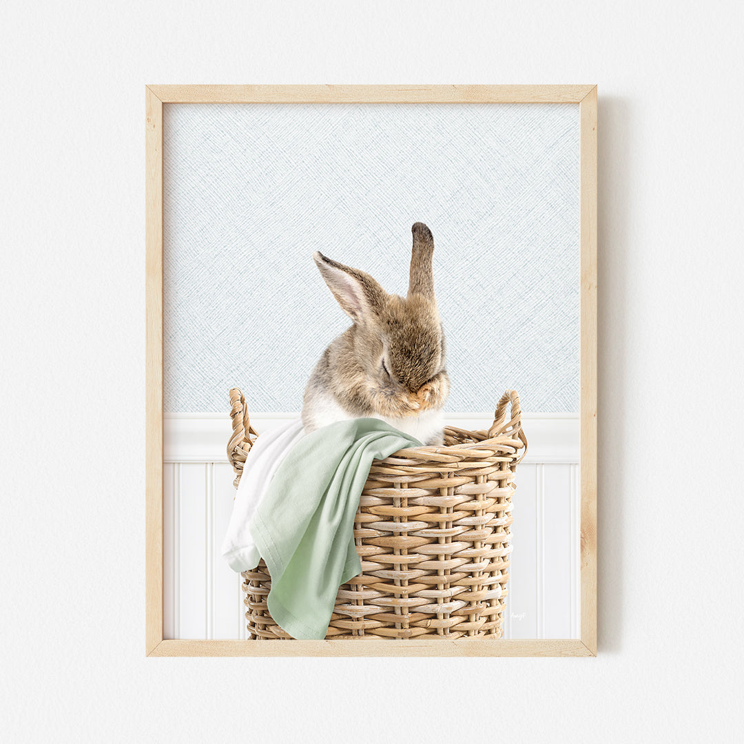 a picture of a bunny sitting in a basket