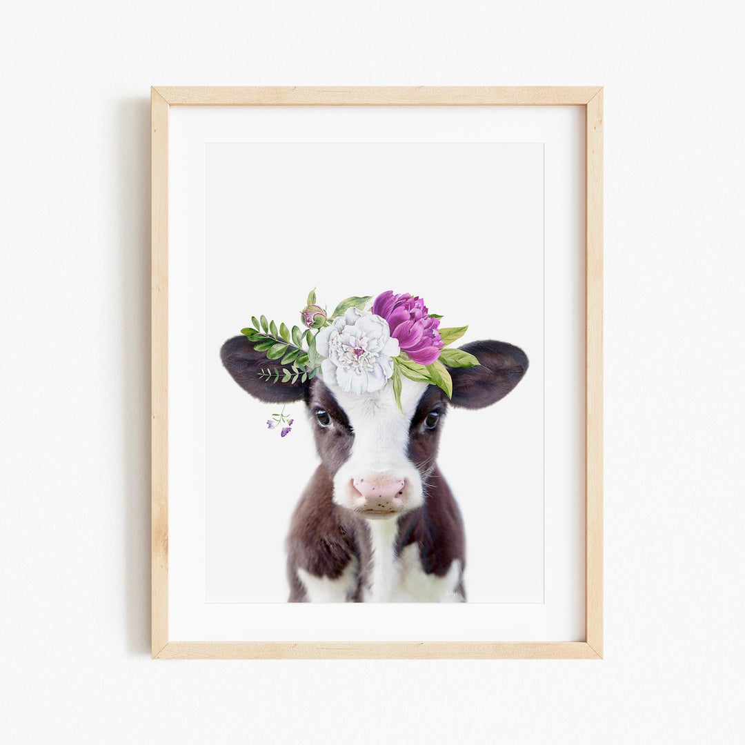 a cow with a flower crown on its head