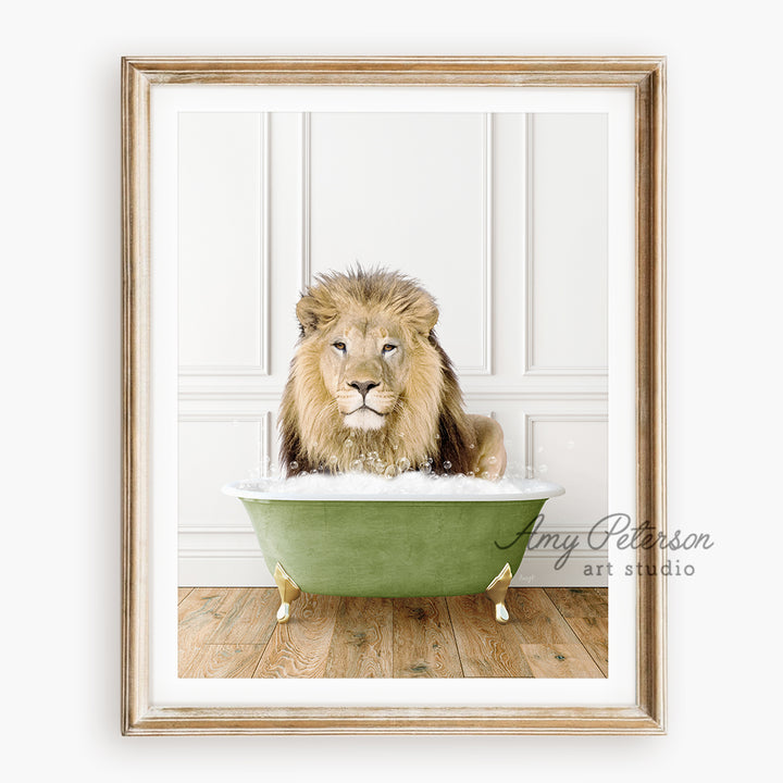 a picture of a lion in a bath tub