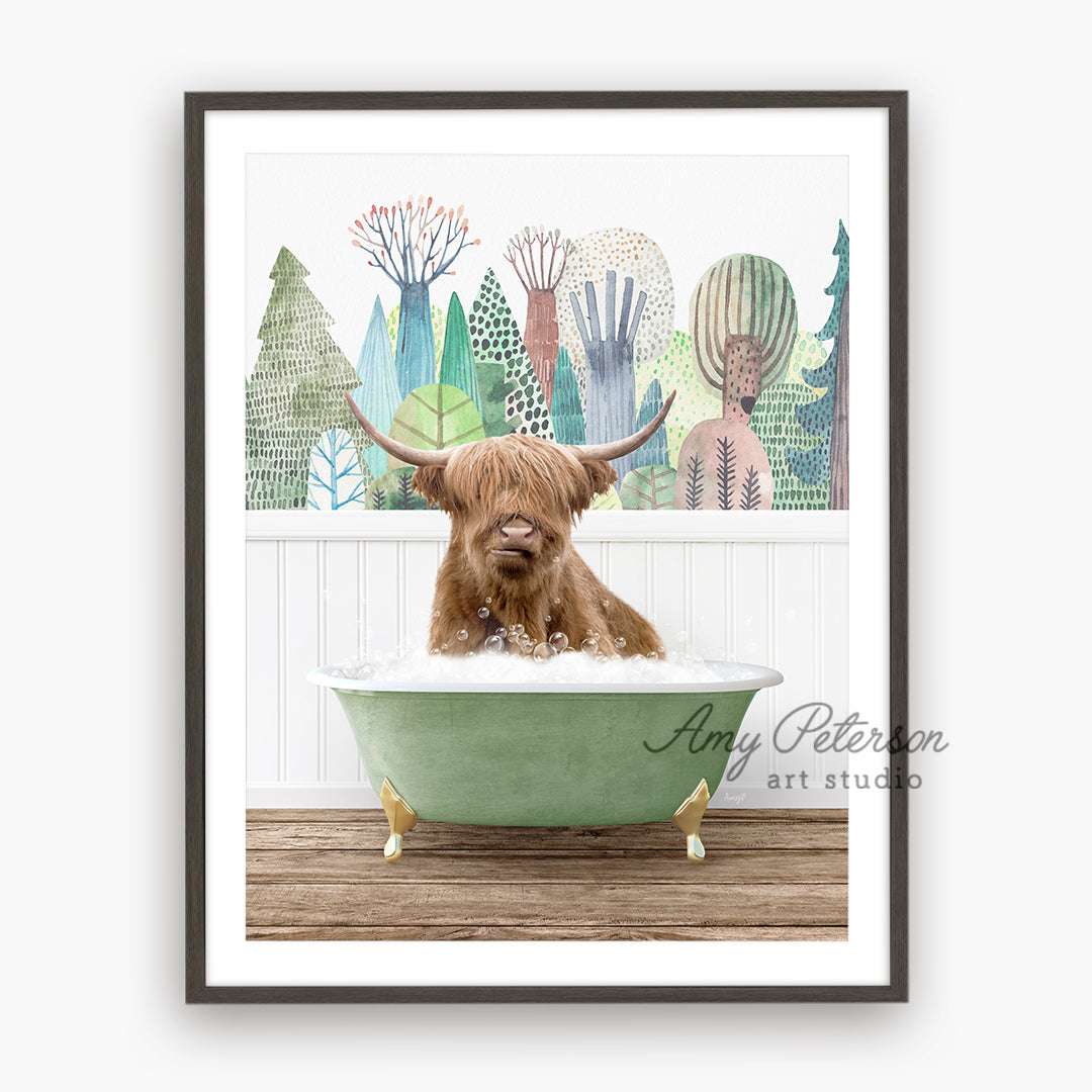 a brown dog sitting in a green bath tub