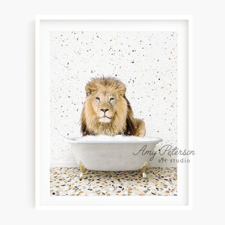 a picture of a lion in a bathtub