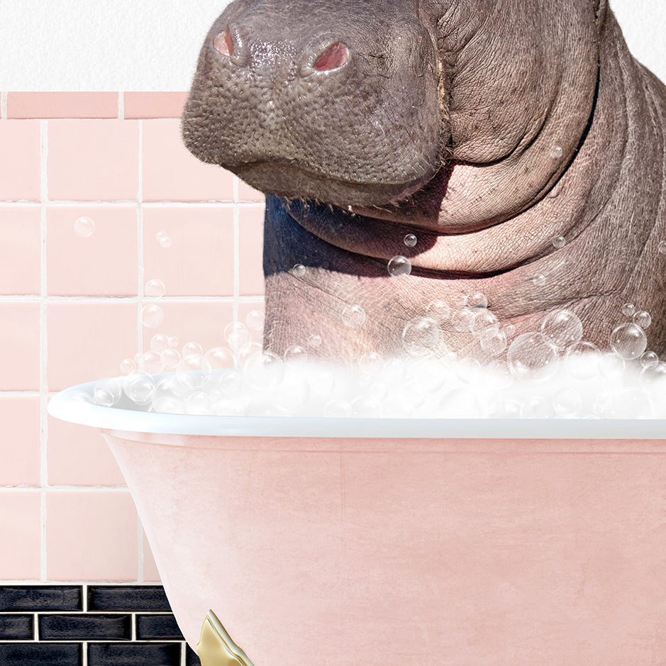 a hippo in a bathtub with bubbles coming out of it