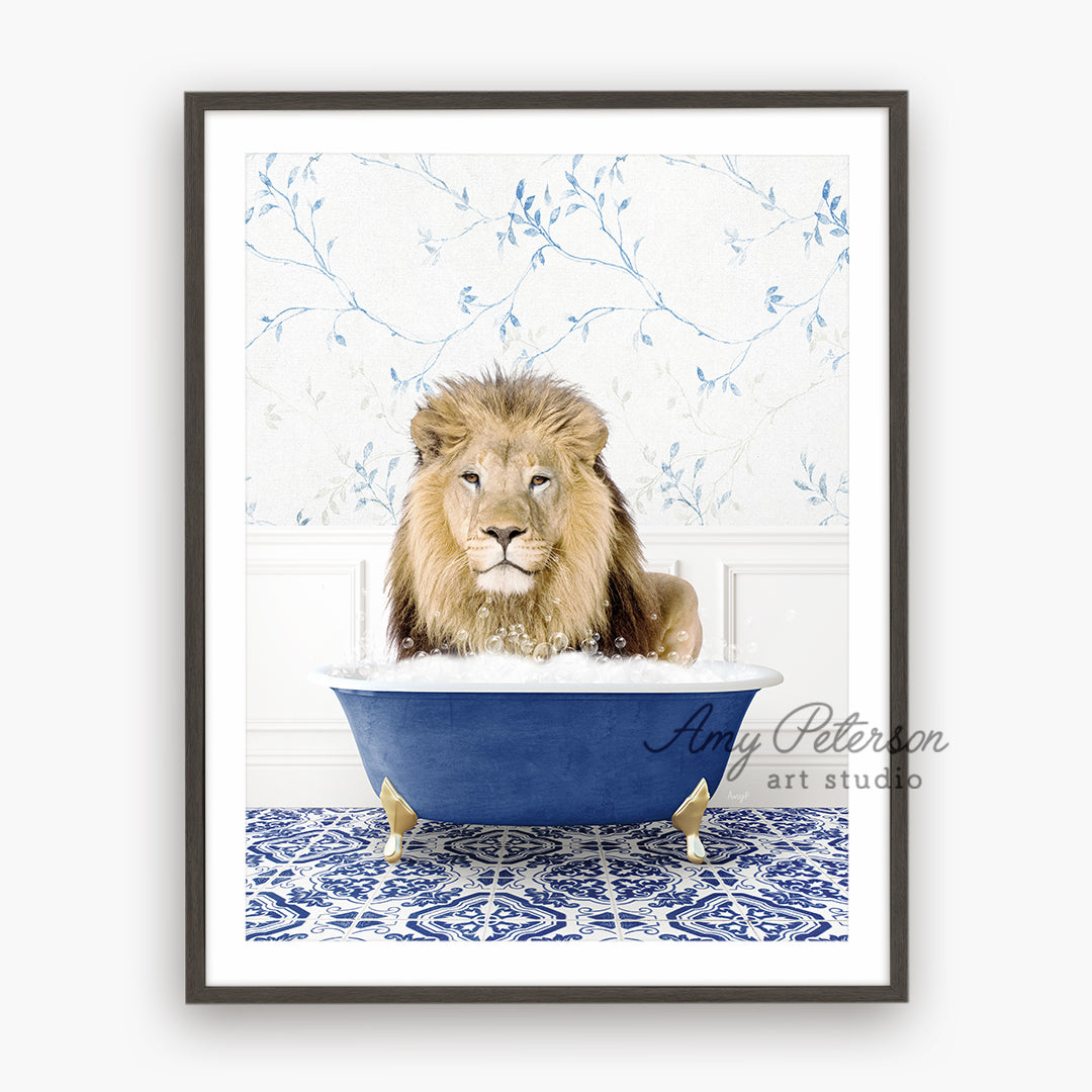 a picture of a lion in a bath tub