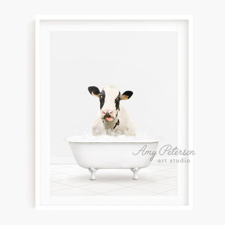 a cow sticking its head out of a bathtub