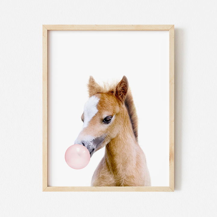 a picture of a horse with a bubble in its mouth