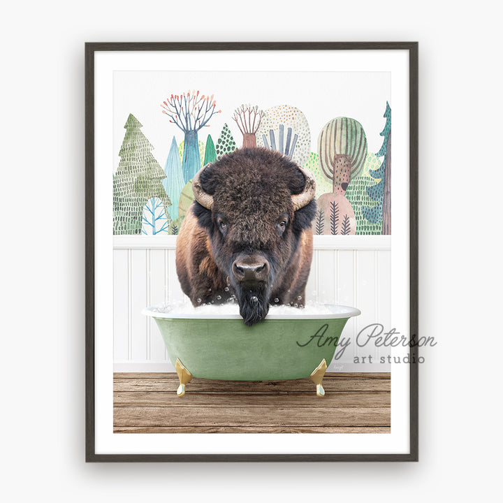 a picture of a bison in a bathtub