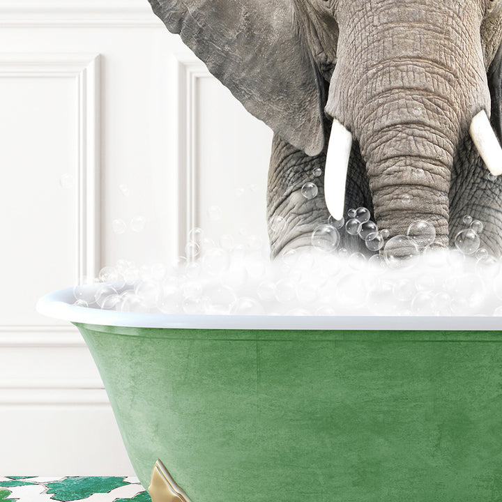 an elephant in a bath tub with bubbles