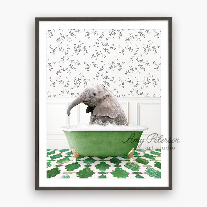 Baby Elephant No1 in Eclectic Green Bath